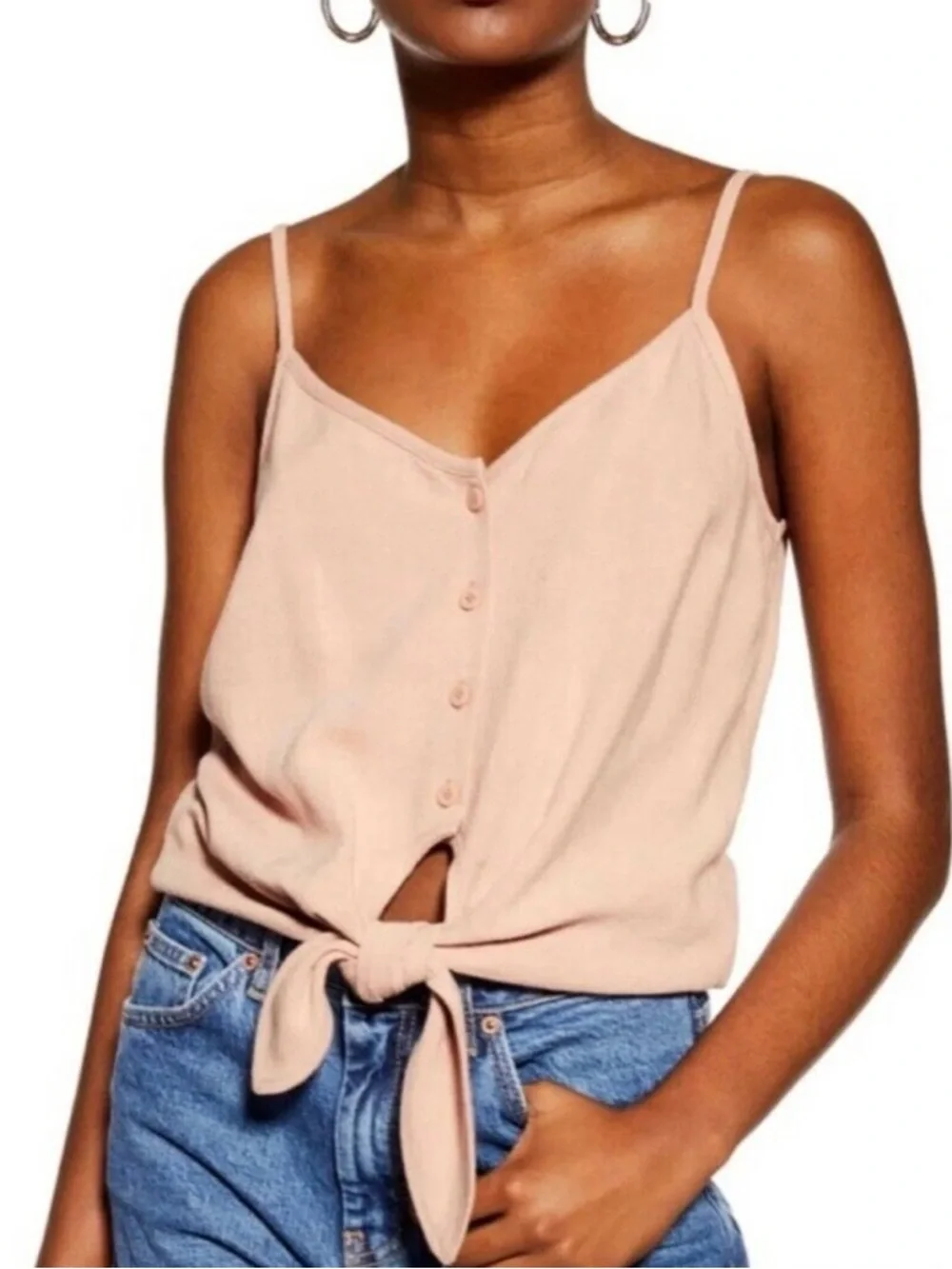 Topshop Polly Tie Front Tank Top Mauve Pink Button Front Cami Size 8 - Picture 1 of 9